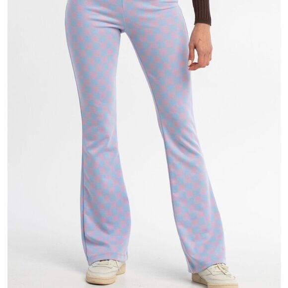 Checkered Pink & Blue Flare Pants - Picture 5 of 5